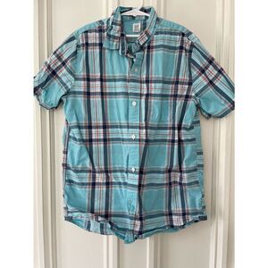 Gap boys turquoise plaid shirt sleeve button down cotton shirt XXL